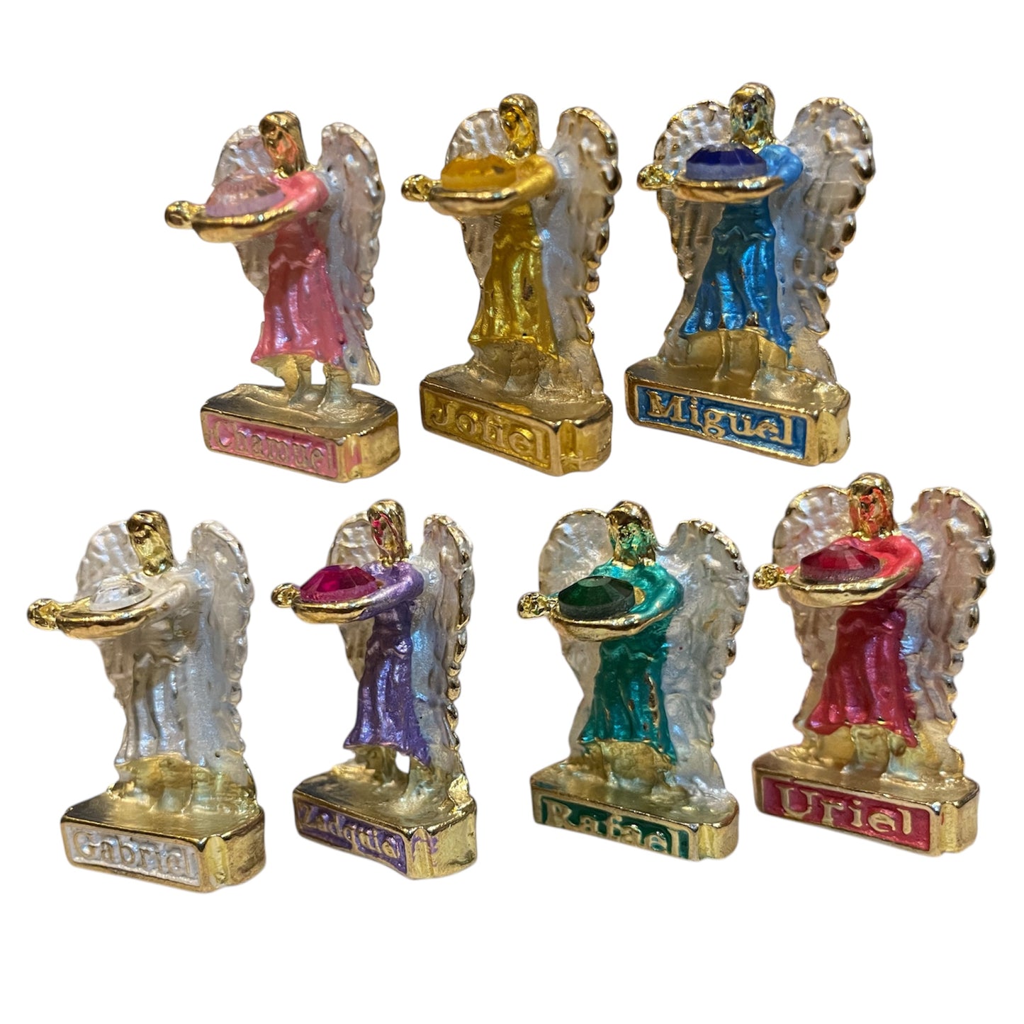 Set of 7 Archangels, Miniature Figures, Brass Plated 39mm