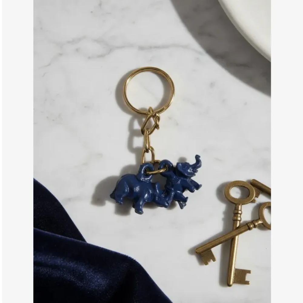 Llavero De Rinoceronte Y Elefante Azul