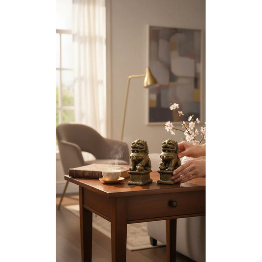 Perros Fu Estatua De 6.5 Cm De Altura Dorado Oscuro