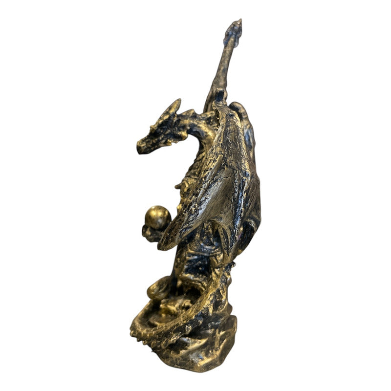 Golden Dragon Decorative Figure 12 cm Made of Mexican Resin