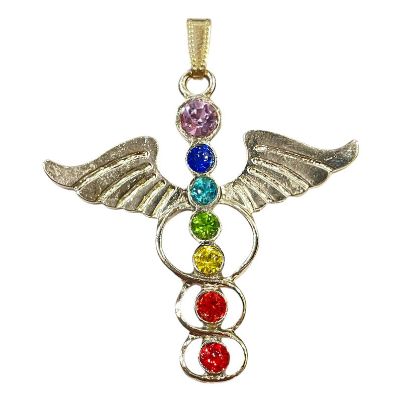 7 Chakras Wings Pendant with Gold-Plated Crystal