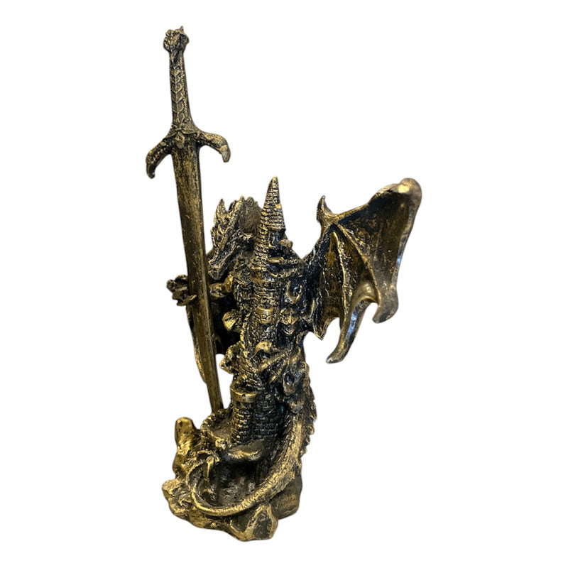 Golden Dragon Decorative Figure 12 cm Made of Mexican Resin