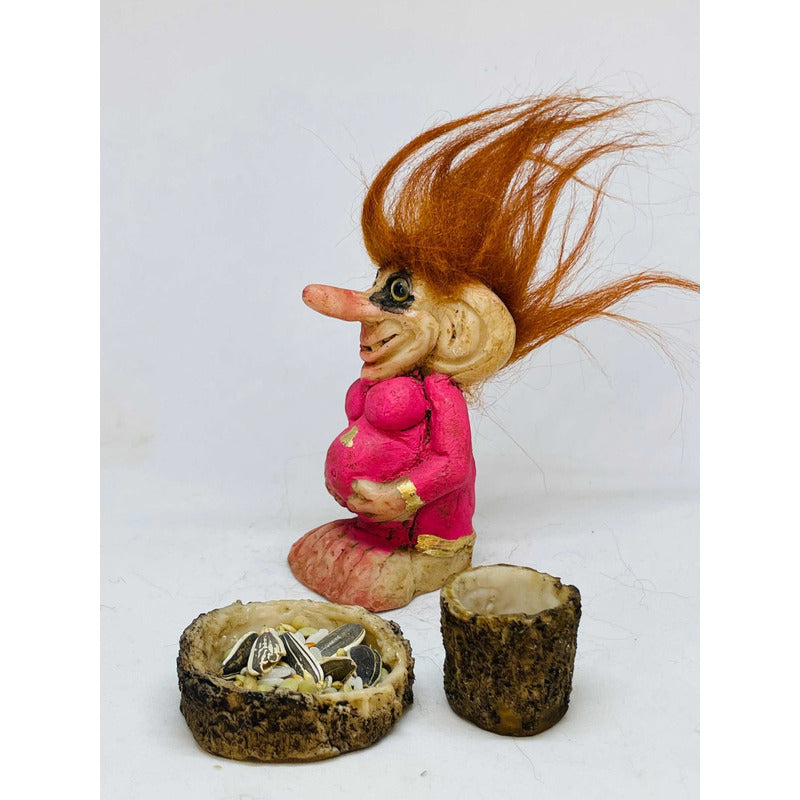 Troll Fertilidad + Comedero 9 Cm Figura De Resina Nacional.