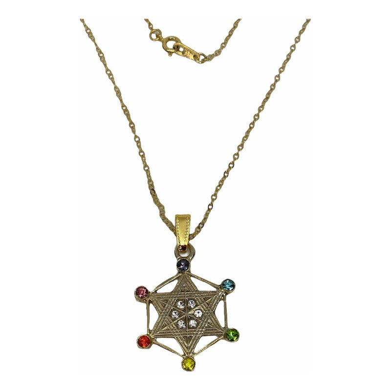 Metatron Gold Plated Pendant with Chain with Crystal