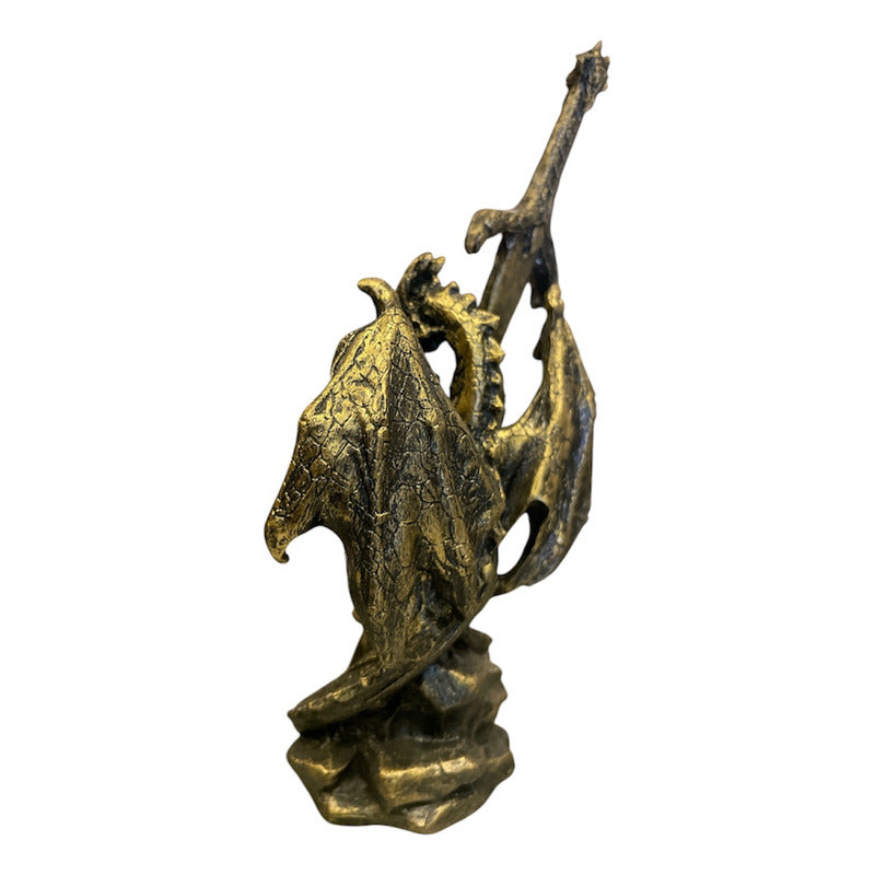 Golden Dragon Decorative Figure 12 cm Made of Mexican Resin
