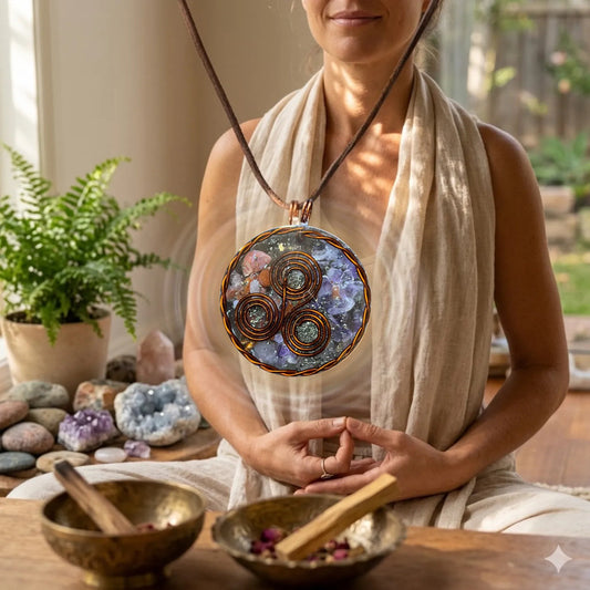 Dije De Resina Con Cobre Y Cuarzo. Trisquel Amatista