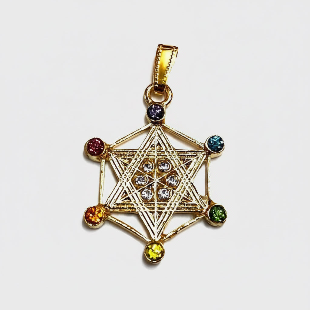 Metatron Gold Plated Pendant Without Chain With Crystal