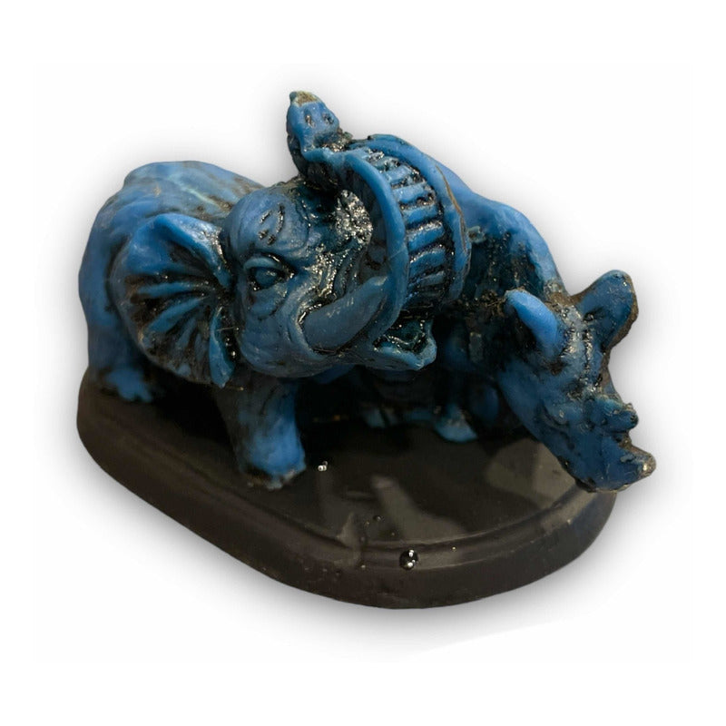 Elephant and Rhinoceros Blue National Resin 6 Cm