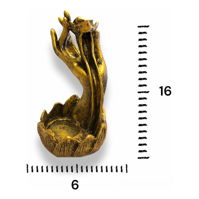 Mano Cascada De Humo Porta Incienso Dorado Oscuro