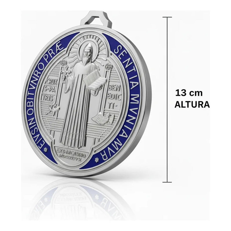 Medalla San Benito 13 Cm Altura Rojo O Azul 12 Cm Diametro Azul