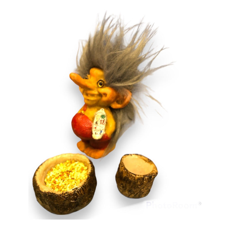 Troll-Talisman + Futterspender + Samen + Karte, 9 cm hoch