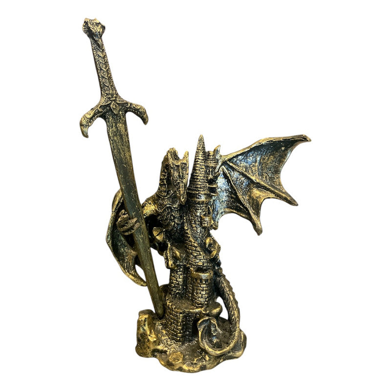 Golden Dragon Decorative Figure 12 cm Made of Mexican Resin