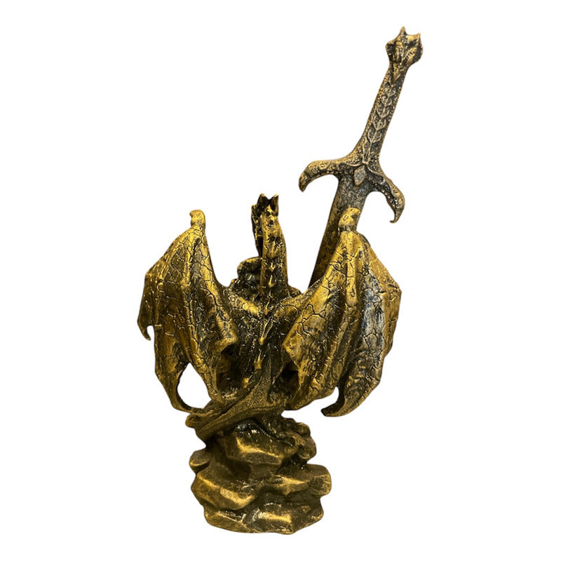 Golden Dragon Decorative Figure 12 cm Made of Mexican Resin