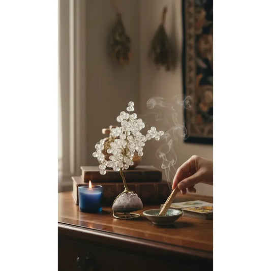 Arbol De La Vida En Cristal Con Base De Cuarzo, 14 Cm Altura Transparente by HEREJE