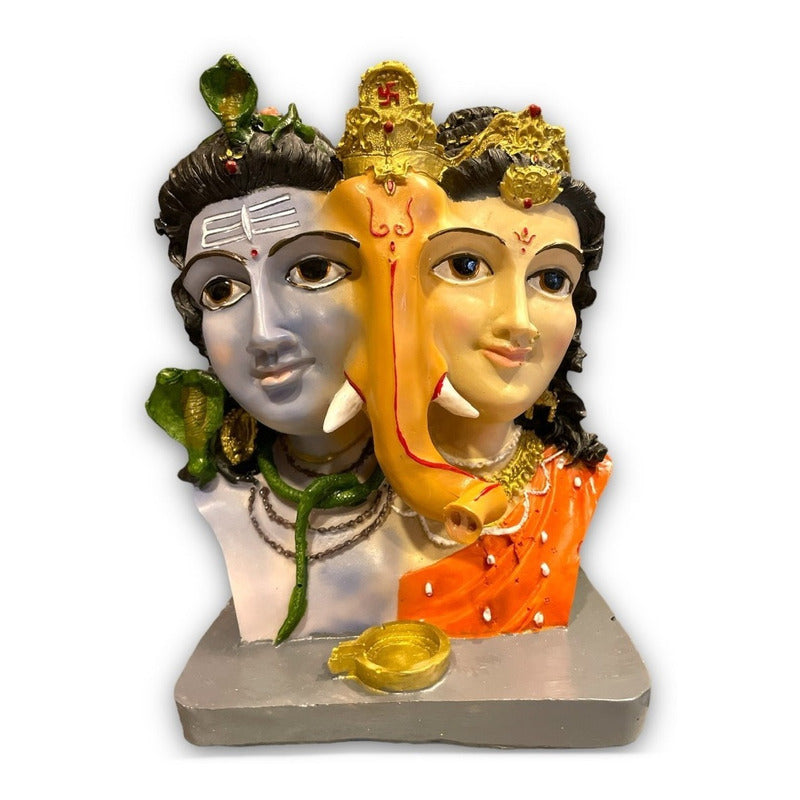 Ganesh Shiva Parvati Familia Sagrada Figura De Resina 21.5cm