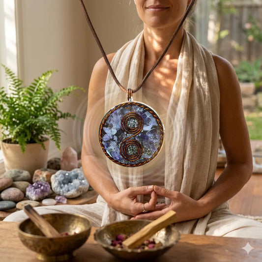 Dije De Resina Con Cobre Y Cuarzo. Infinito Amatista