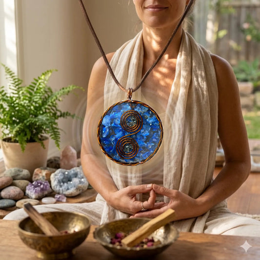 Dije De Resina Con Cobre Y Cuarzo. Infinito Piedra Azul