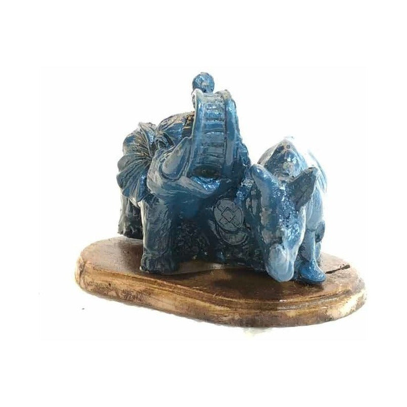 Elephant and Rhinoceros Blue National Resin 6 Cm