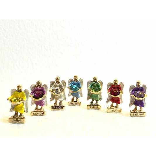 7 Arcangeles Juego Baño De Oro Con Cristal 3 Cm