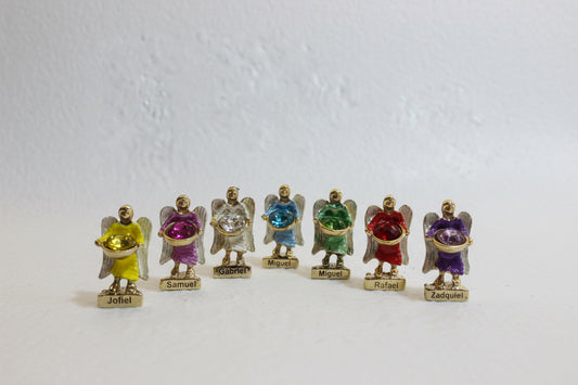 7 Arcangeles Juego Baño De Oro Con Cristal 3 Cm