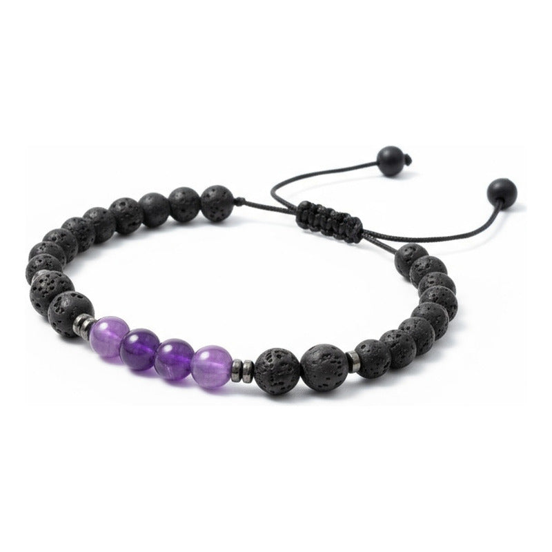 Pulsera Con Cuarzo Amatista Y Piedra Volcanica