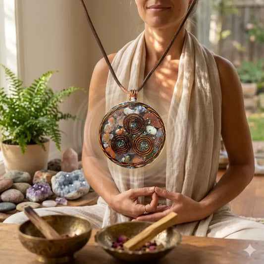 Dije De Resina Con Cobre Y Cuarzo. Trisquel Jaspe Rojo