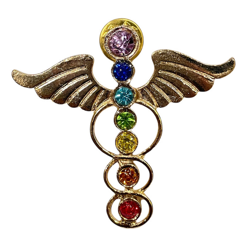 7 Chakras Wings Pendant with Gold-Plated Crystal