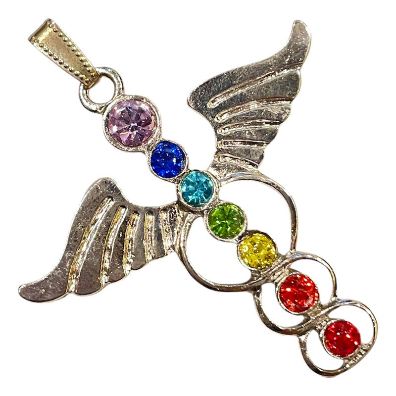 7 Chakras Wings Pendant with Gold-Plated Crystal