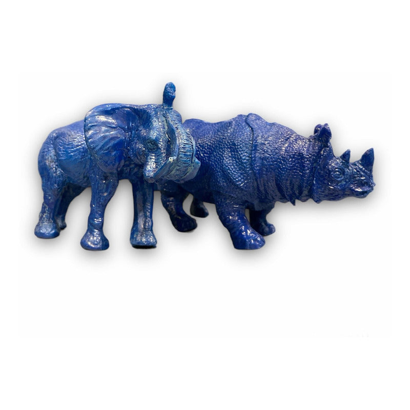 Blue Elephant and Rhinoceros Feng Shui Figure 8.6cm and 7.5cm