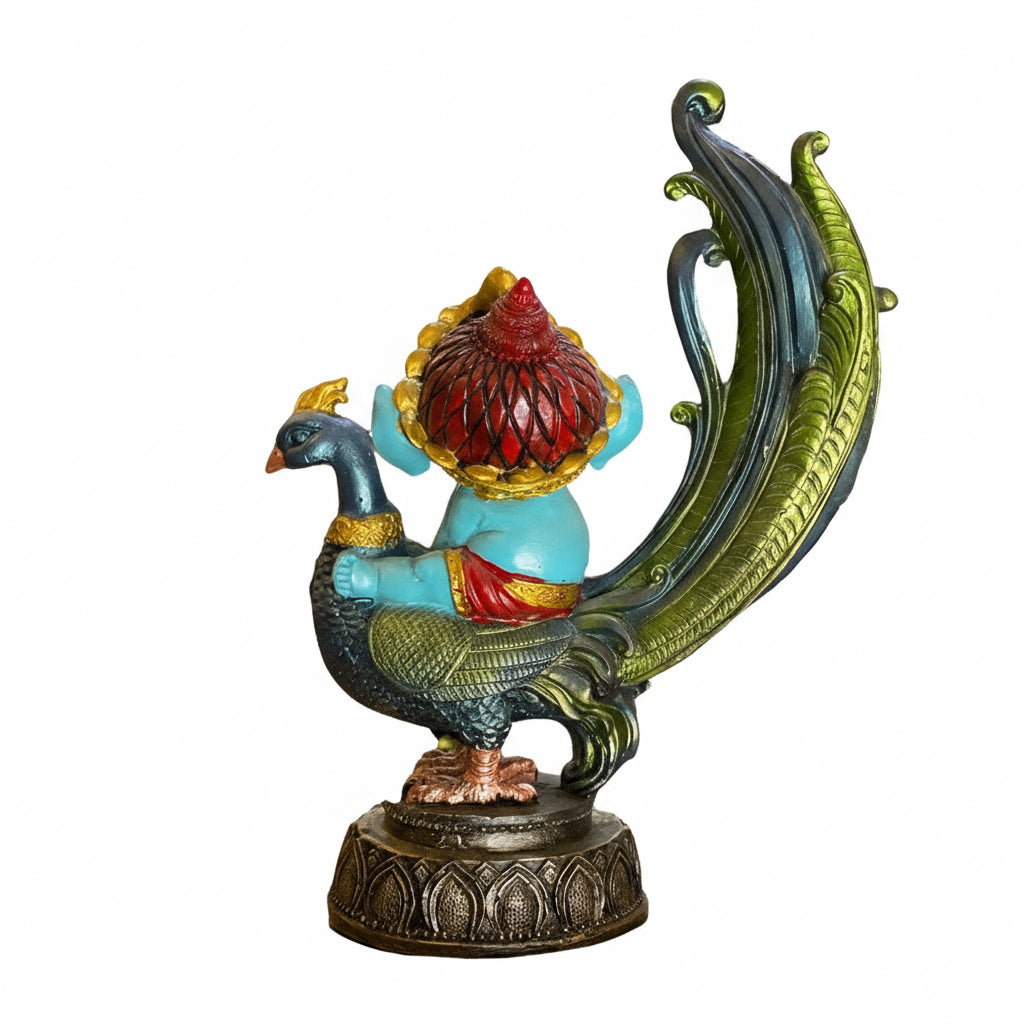Ganesh Pavo Real Figura Resina Prosperidad 24cm 3 Colores