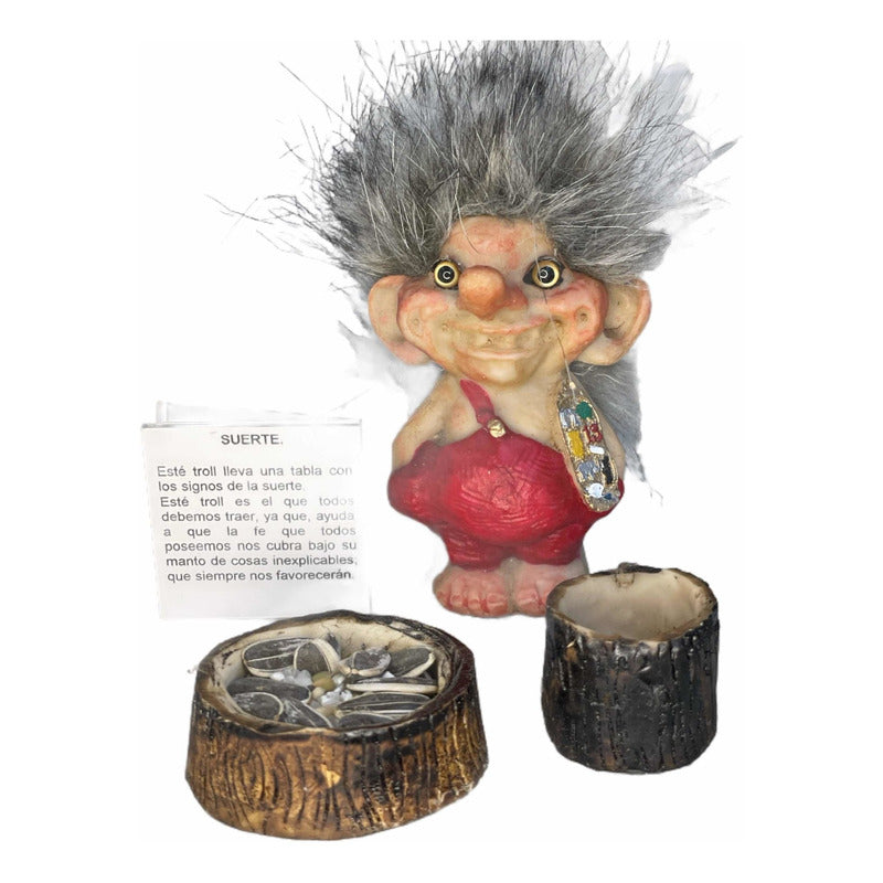 Troll-Talisman + Futterspender + Samen + Karte, 9 cm hoch