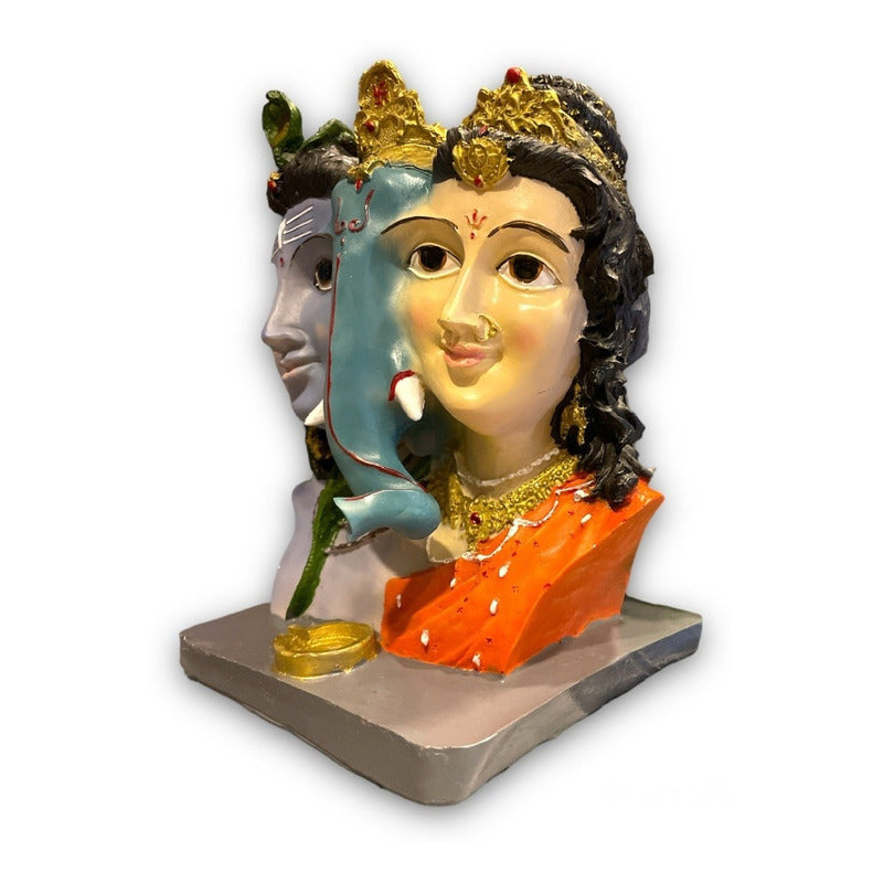 Ganesh Shiva Parvati Familia Sagrada Figura De Resina 21.5cm