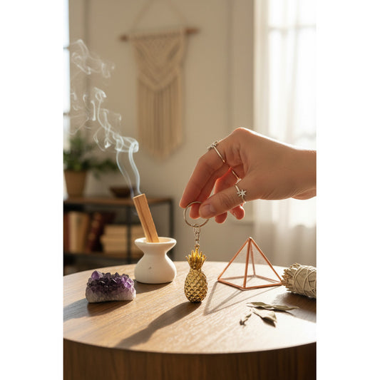 Piña Dorada Llavero De Metal Para El Feng Shui De 4 Cm Alto Dorado