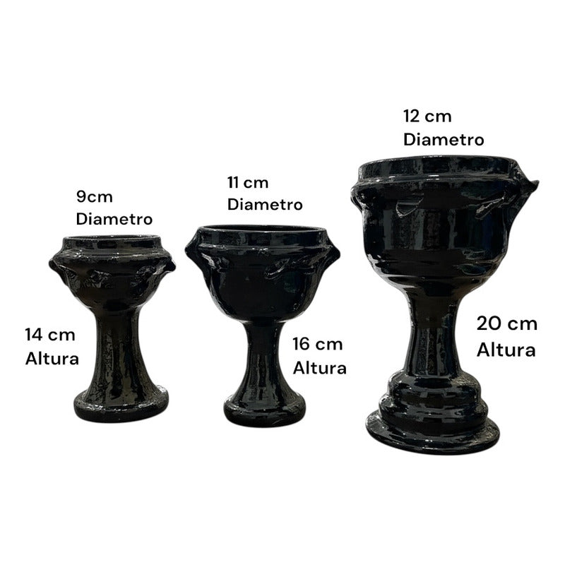 Sahumerio Copalera Porta Incienso Barro Vidriado 20x12x15 Cm Negro Lisa