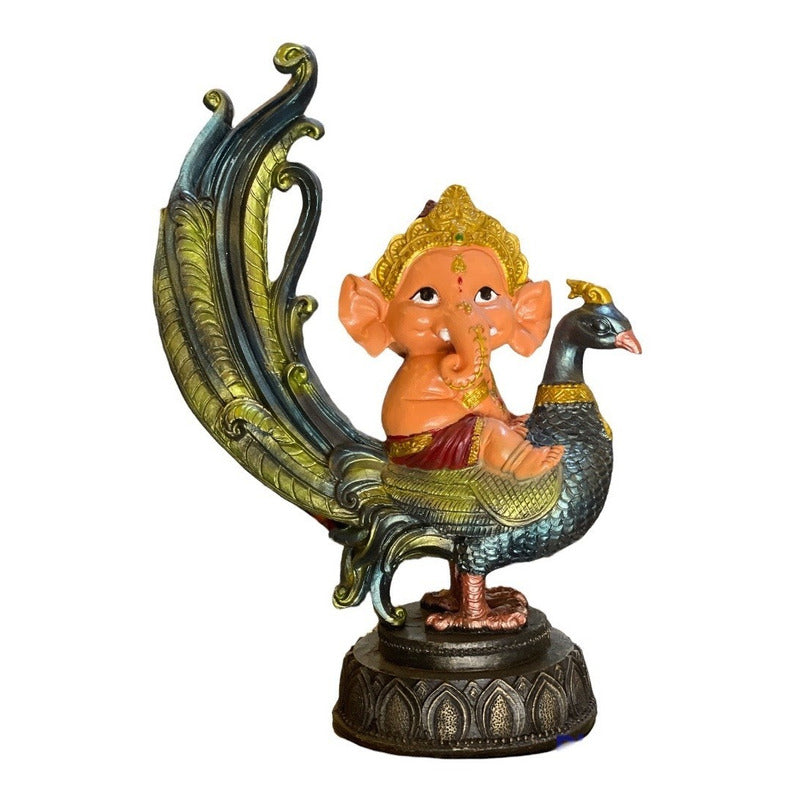 Ganesh Peacock Resin Figure Prosperity 24cm 3 Colors