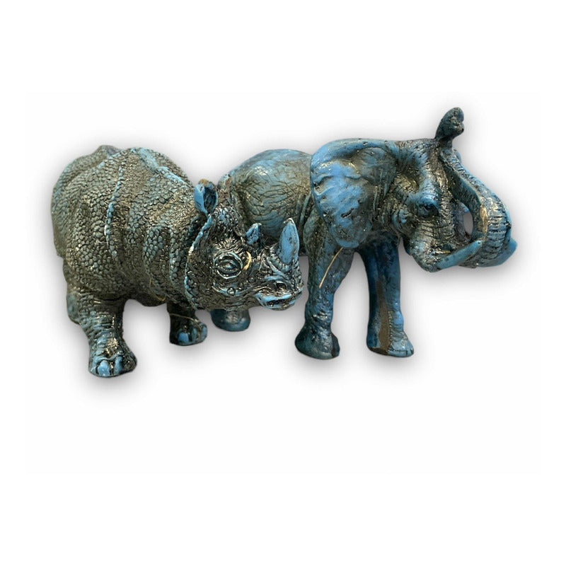 Blue Elephant and Rhinoceros Feng Shui Figure 8.6cm and 7.5cm