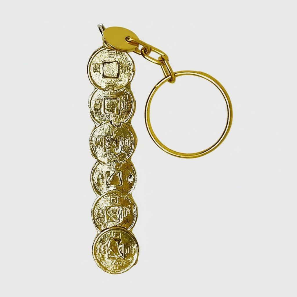 Kleines Feng Shui Amulett mit 6 chinesischen Münzen, 8 cm
