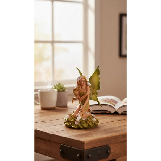 Figura Decorativa Hada Mágica Con Palomas De Resina 12 Cm Verde Oscuro