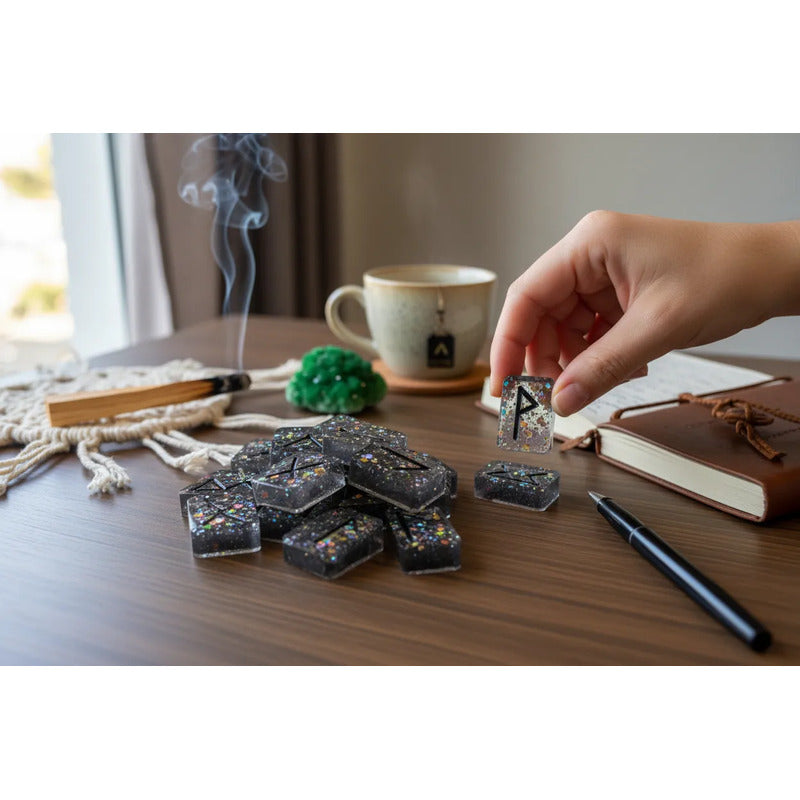 Runas Celtas En Resina Pintadas A Mano 25 Piezas Ahumado Smoke