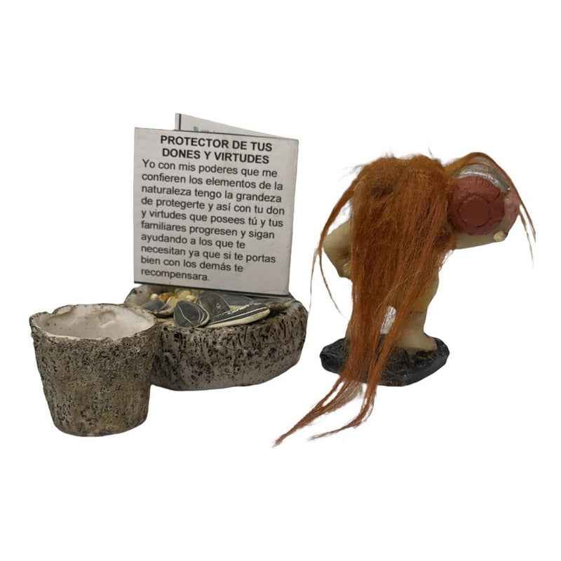Troll Mini + Comedero + Semillas + Tarjeta Varios Modelos Protector De Tus Dones Y Virtudes 6cm