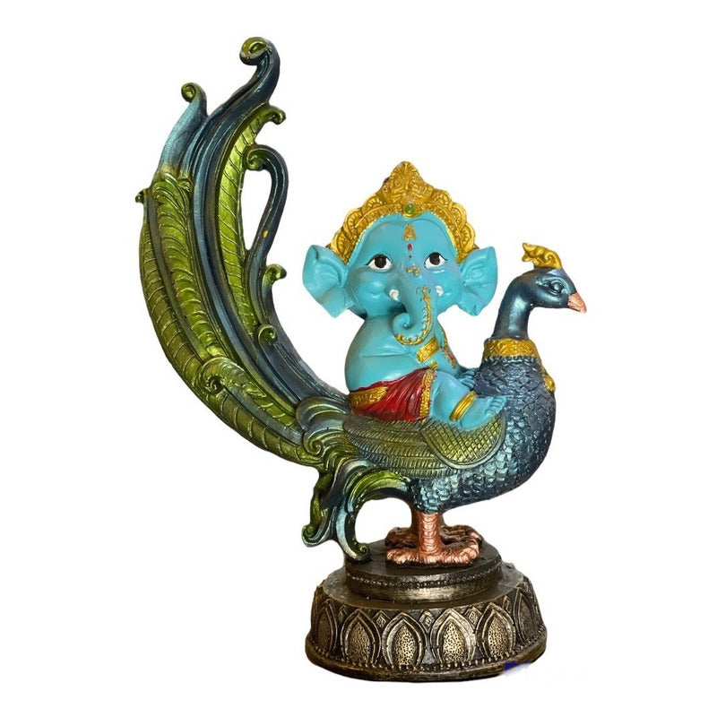 Ganesh Peacock Resin Figure Prosperity 24cm 3 Colors