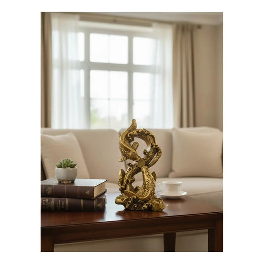 Figura Peces Koi Dorados Feng Shui 14cm Abundancia Dorado