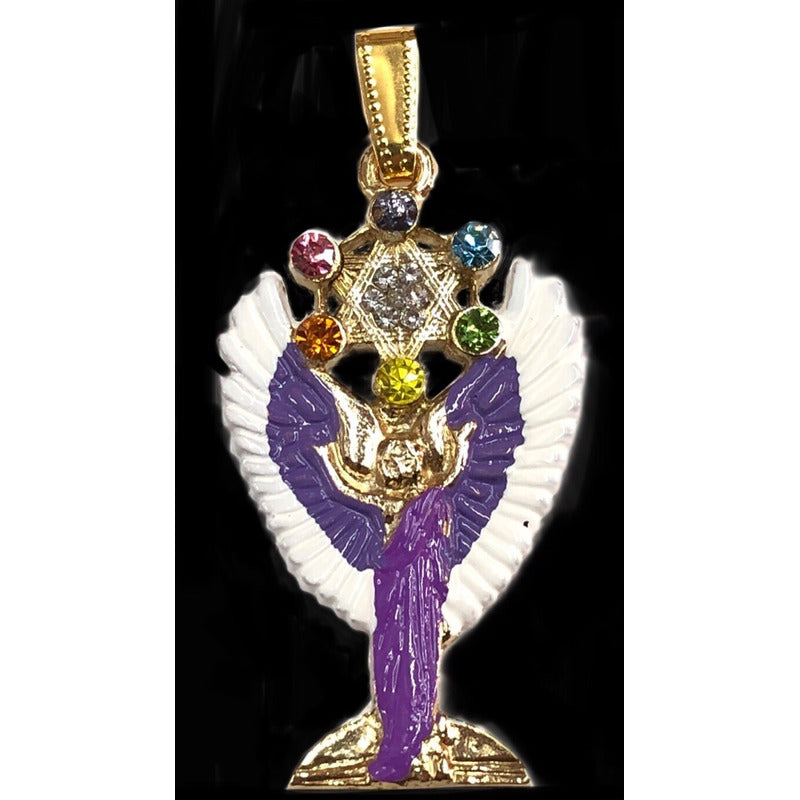 Metatron Cube Pendant Gold Plated Hand Painted With Crystal