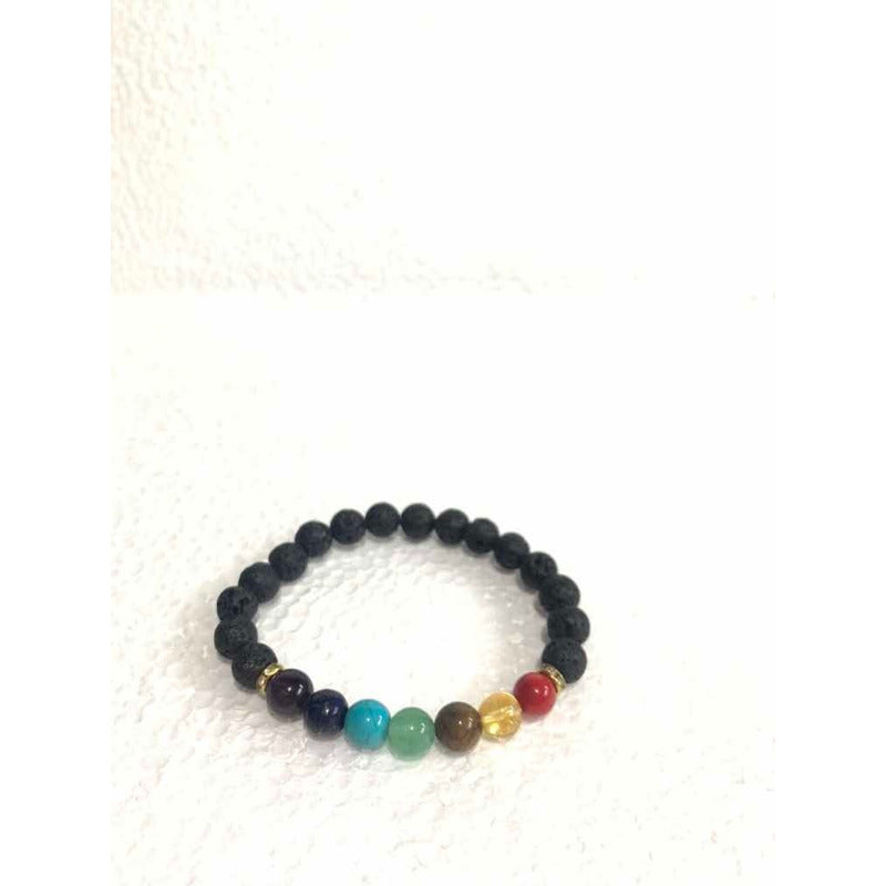 7 Chakra Quartz and Volcanic Stone Bracelet