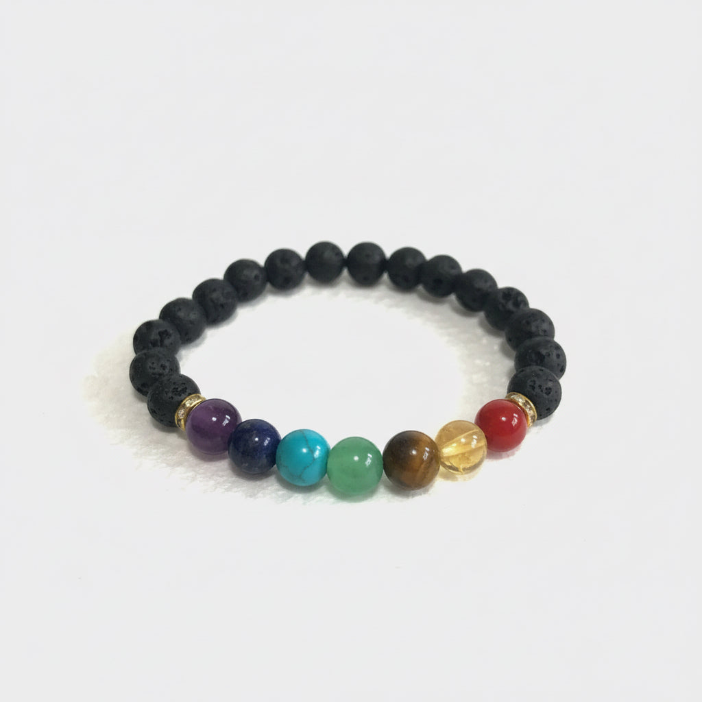 7 Chakra-Armband aus Quarz und Vulkanstein