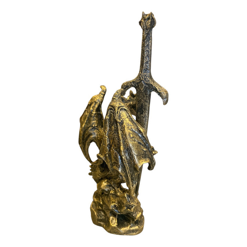 Golden Dragon Decorative Figure 12 cm Made of Mexican Resin