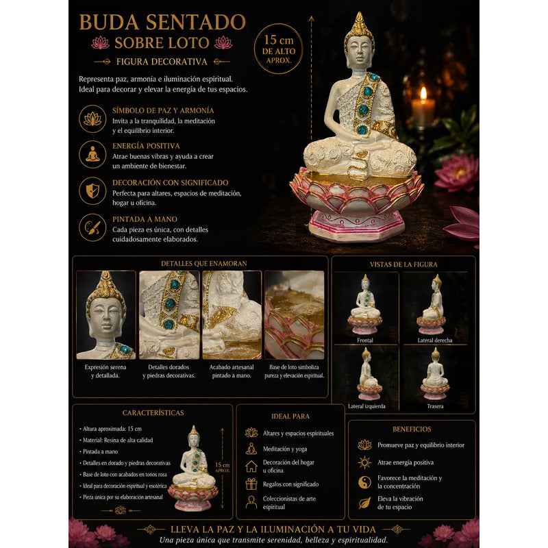 Figura Buda Meditando En Flor De Loto 15 Cm Resina Rojo