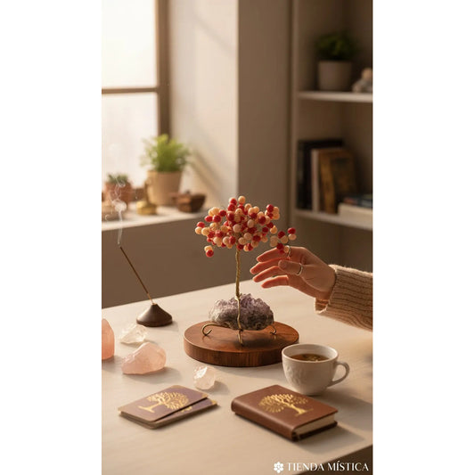 Arbol De La Vida En Cristal Con Base De Cuarzo, 14 Cm Altura Rojo/blanco by HEREJE