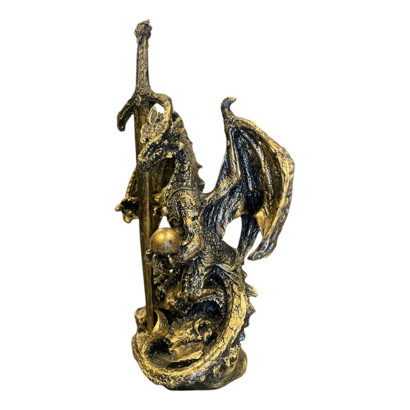 Golden Dragon Decorative Figure 12 cm Made of Mexican Resin