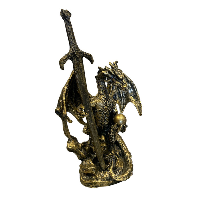 Golden Dragon Decorative Figure 12 cm Made of Mexican Resin